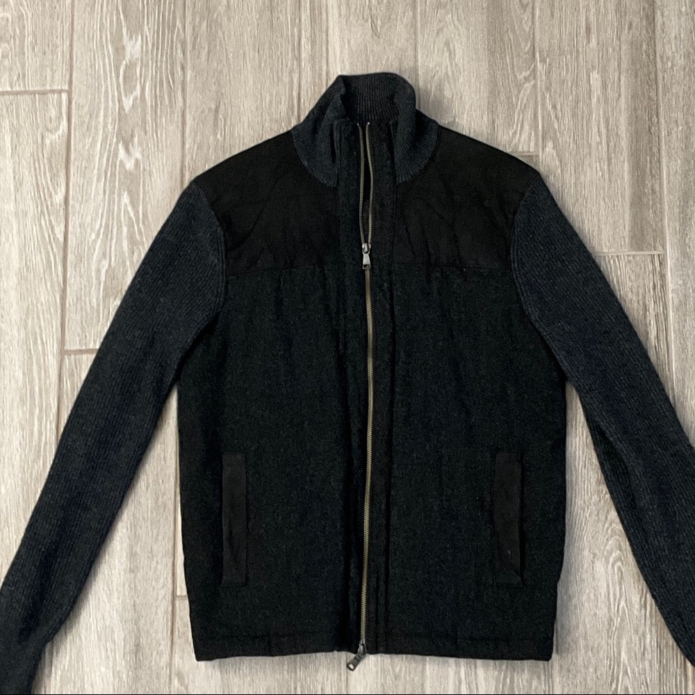 Banana Republic Men's Dark Zip-Up Wool Sweater